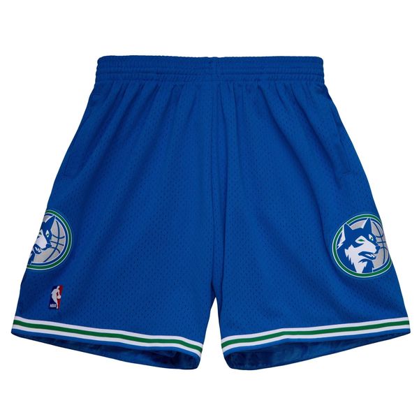 Krótkie NBA Minnesota Timberwolves. Niebieskie krótkie spodenki sportowe męskie Mitchell & Ness, bez wzorów, do koszykówki. Za 324.50 zł.