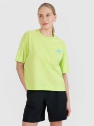 4F T-shirt regular z nadrukiem damski - zielony XL. Zielone koszulki sportowe damskie 4f, uniwersalny, bez wzorów, z bawełny, klasyczne, bez kołnierzyka. W wyprzedaży za 39.99 zł.