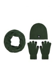 Quiksilver Komplet czapka, komin i rękawiczki CWBEO-QS-SM346-002-AW26 Zielony ciemny. Zielone rękawiczki męskie Quiksilver, bez wzorów. Za 139.99 zł.