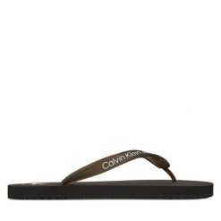 Japonki Calvin Klein Jeans. Czarne klapki damskie Calvin Klein Jeans, bez wzorów, z jeansu, bez obcasa. Za 119.99 zł.