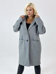 Szary klasyczny pudełkowy płaszcz Megan XXL OVERSIZE JESIEŃ. Szare płaszcze damskie Moda Size Plus Iwanek, na jesień, s, bez wzorów, z jeansu, eleganckie, krótkie, bez kaptura. Za 399.90 zł.