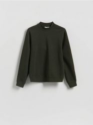 Bluza ze stójką - ciemnozielony. Zielone bluzy męskie Reserved, l, bez wzorów, z bawełny, bez kaptura. Za 99.99 zł.