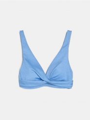 Góra od bikini kopertowa z dekoltem V - niebieski. Niebieskie bikini damskie Sinsay, l, bez wzorów. Za 29.99 zł.