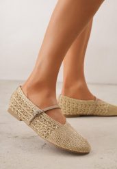 Beżowe Balerinki Mary Jane VICES z Plecionki z Cholewką z Wycięciem V Corramora. Brązowe baleriny damskie Renee, bez wzorów, boho, bez obcasa. Za 109.99 zł.