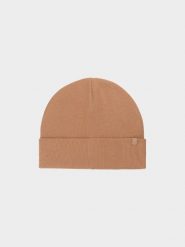 4F Czapka beanie dziecięca - brązowa Uniwersalny. Brązowe buty zimowe dziewczęce 4f, bez wzorów, z bawełny, bez zapięcia. W wyprzedaży za 9.99 zł.