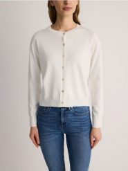 Rozpinany kardigan z wiskozą - złamana biel. Kardigany damskie Reserved, l, bez wzorów, z dzianiny. W wyprzedaży za 59.99 zł.