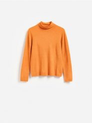 Sweter z dodatkiem wełny - pomarańczowy. Brązowe swetry damskie Reserved, l, bez wzorów, z dzianiny, bez kołnierzyka, bez ramiączek, bez kaptura. Za 139.99 zł.
