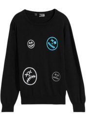 Sweter chłopięcy z czystej bawełny. Czarne swetry dla chłopców bonprix, bez wzorów, z bawełny, bez kołnierzyka, bez kaptura. Za 84.99 zł.