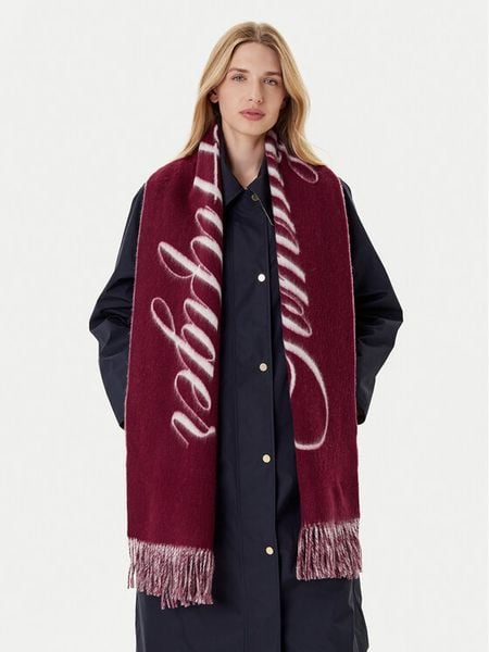 Tommy Hilfiger Szalik Script Logo AW0AW17786 Bordowy. Czerwone czapki i kapelusze damskie Tommy Hilfiger, bez wzorów, z wełny. Za 349.99 zł.