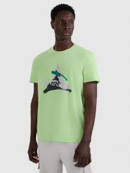 4F T-shirt regular z nadrukiem męski - zielony M. Zielone t-shirty męskie 4f, m, bez wzorów, z dresówki, klasyczne, bez kołnierzyka. Za 69.99 zł.