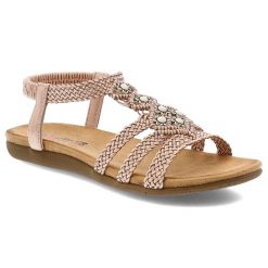 Różowe Sandały Artiker Eleganckie Obuwie Damskie. Czerwone klapki damskie Artiker, z aplikacjami, bez obcasa, bez zapięcia. Za 139.00 zł.