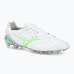 Buty piłkarskie męskie Mizuno Monarcida Neo III Pro Md white/neon green. Białe buty sportowe męskie Mizuno, bez zapięcia, do piłki nożnej. Za 219.99 zł.