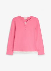 Bluzka z dekoltem henley, 2 w 1. Czerwone t-shirty i topy dla dziewczynek bonprix, bez wzorów, z koronki, bez ramiączek. Za 62.99 zł.