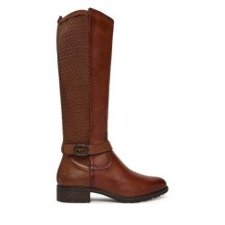 Oficerki Tamaris. Brązowe kozaki damskie Tamaris, bez obcasa, na płaskiej podeszwie. Za 579.99 zł.