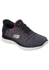 Buty SKECHERS SLIP-INS: SUMMITS- DAZZLING HAZE Szary. Czarne trampki i tenisówki damskie Skechers, bez wzorów, z materiału, bez zapięcia. Za 299.99 zł.