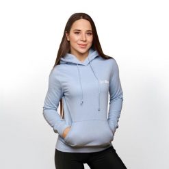 Bluza damska fitness z kapturem niebieska PRO Hoodie. Niebieskie bluzy damskie GYMBEAM, l, bez wzorów, z bawełny, z kapturem, na fitness i siłownię. Za 88.90 zł.