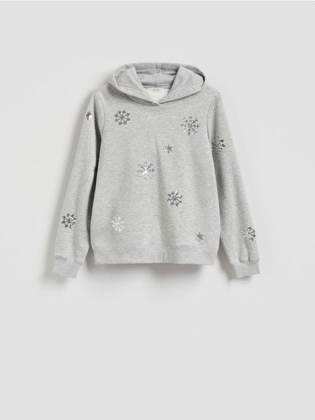 Bluza ze świątecznym motywem - ciemnoszary. Szare bluzy damskie Reserved, l, bez wzorów, z bawełny, bez kaptura. Za 99.99 zł.