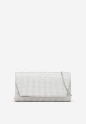 Srebrna Torebka Kopertówka z Brokatem i Ozdobną Klapą na Magnes Sillema. Szare kopertówki damskie Renee, bez wzorów, eleganckie, bez dodatków. Za 69.99 zł.