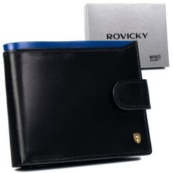Portfel skórzany Rovicky N992L-RVT Black+Navy czarny. Czarne portfele męskie ROVICKY, bez wzorów, ze skóry. Za 81.99 zł.