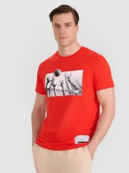 4F T-shirt regular z nadrukiem siatkarskim męski - czerwony 3XL. Czerwone koszulki sportowe męskie 4f, l, bez wzorów, z bawełny, klasyczne, bez kołnierzyka. Za 69.99 zł.