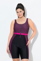 Damskie Strój kąpielowy długie nogawki bez miękkich miseczek zamek błyskawiczny. Czarne kostiumy jednoczęściowe damskie Ulla Popken, plus size, bez wzorów, z elastanu, sportowe, plus size, do pływania. Za 279.99 zł.