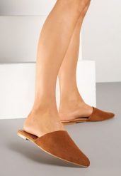 Brązowe Klapki w Stylu Muli Arivria. Brązowe klapki damskie Born2be, bez wzorów, eleganckie, bez obcasa, na płaskiej podeszwie. Za 64.99 zł.