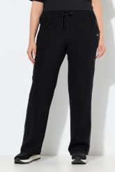 Damskie Spodnie do jogging ottoman szerokie nogawki odblaski elastyczny pas. Czarne spodnie dresowe damskie Ulla Popken, plus size, bez wzorów, z bawełny, do biegania. Za 239.99 zł.
