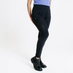 Legginsy jeździeckie damskie full grip letnie - czarne. Czarne legginsy damskie FOUGANZA, s, bez wzorów, z materiału. Za 129.99 zł.
