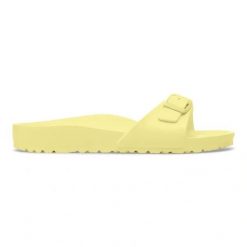 BIRKENSTOCK Madrid EVA Popcorn Klapki damskie. Żółte klapki damskie Birkenstock, bez wzorów, wakacyjne, bez obcasa. Za 189.99 zł.