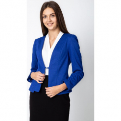 Kobaltowy żakiet na magnesik QUIOSQUE. Niebieskie żakiety damskie QUIOSQUE, z dzianiny, biznesowe. Za 239.99 zł.