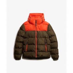 Kurtka puchowa Superdry Colourblock. Brązowe kurtki męskie Superdry., m, bez wzorów, z puchu, bez kaptura. W wyprzedaży za 595.95 zł.