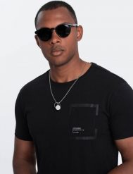 Ombre T-shirt męski bawełniany z kieszonką - czarny V1 OM-TSPT-0154 S. Czarne t-shirty męskie Ombre, m, bez wzorów, z bawełny, bez kołnierzyka. Za 39.99 zł.