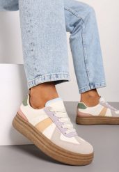 Beżowo-Fioletowe Sneakersy na Grubej Podeszwie z Ozdobnymi Przeszyciami Ysdole. Brązowe obuwie sportowe damskie Renee, bez wzorów, z materiału. Za 79.99 zł.