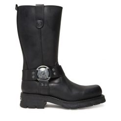 Kozaki NEW ROCK. Czarne kozaki damskie NEW ROCK, bez obcasa, na płaskiej podeszwie. Za 1,149.00 zł.