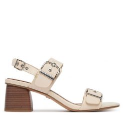 Sandały Tamaris. Białe sandały damskie Tamaris, bez wzorów, bez obcasa, na słupku, bez zapięcia. Za 369.99 zł.