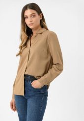 Beżowa koszula z lyocellem K-AKRE. Brązowe bluzki damskie Volcano, xl, bez wzorów, z lyocellu, klasyczne, bez kołnierzyka, bez ramiączek. Za 129.99 zł.