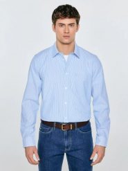 Koszula męska w prążek błękitna Cosiser 401. Niebieskie koszule męskie Big Star, l, bez wzorów, z bawełny, casualowe, bez kołnierzyka, bez ramiączek. Za 199.99 zł.