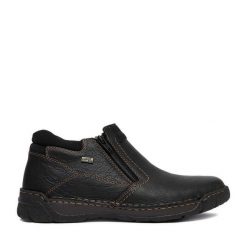 Botki Rieker. Czarne botki męskie Rieker, bez wzorów, bez zapięcia. Za 449.99 zł.