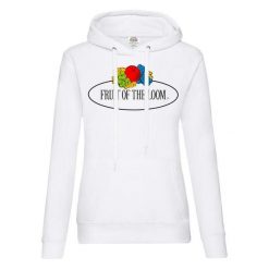 Damska Bluza Z Kapturem Z Nadrukiem Logo W Stylu Vintage. Białe bluzy damskie Fruit of the Loom, xs, bez wzorów, z kapturem. Za 97.99 zł.