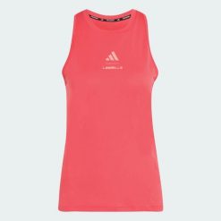 Koszulka bez rękawów z grafiką Les Mills. Czerwone koszulki sportowe damskie Adidas, s, bez wzorów, z materiału, bez kołnierzyka, bez ramiączek, na fitness i siłownię, climacool (adidas). Za 179.00 zł.