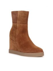 Geox Botki D Elidea Wedge D36VQB 00022 CD500 Brązowy. Brązowe botki damskie Geox, ze skóry, bez obcasa, na koturnie, bez zapięcia. Za 369.99 zł.