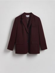 Jednorzędowa marynarka oversize - bordowy. Czerwone żakiety damskie Reserved, l, bez wzorów, z tkaniny. W wyprzedaży za 159.99 zł.