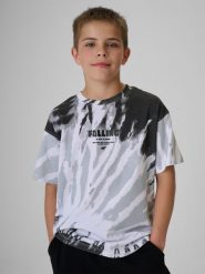 4F T-shirt loose z nadrukiem chłopięcy - szary 146/152 (10-12 lat). Szare t-shirty dla chłopców 4f, bez wzorów, z bawełny, bez ramiączek. Za 59.99 zł.