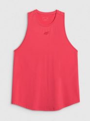 4F Top treningowy regular szybkoschnący damski - koralowy M. Czerwone koszulki sportowe damskie 4f, m, bez wzorów, z materiału, bez kołnierzyka. Za 79.99 zł.