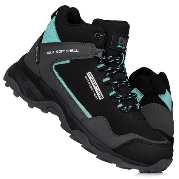 Buty damskie zimowe wysokie wodoodporne DK SAURON. Czarne obuwie sportowe damskie DK, bez wzorów, trekkingowe. Za 199.00 zł.