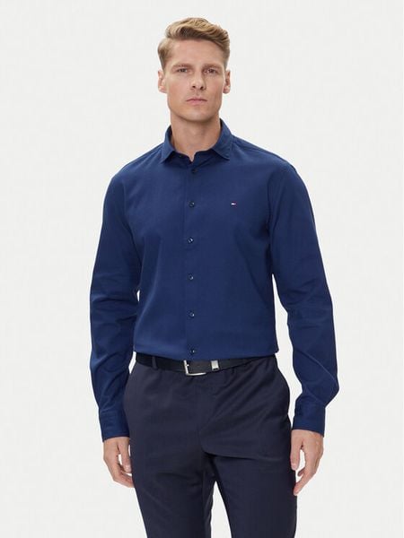 Tommy Hilfiger Koszula MW0MW39573 Granatowy Slim Fit. Niebieskie koszule męskie Tommy Hilfiger, m, bez wzorów, z bawełny, bez kołnierzyka, bez ramiączek. Za 219.99 zł.