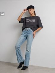 Bawełniana koszulka z napisem i metalowymi oczkami - szary. Szare t-shirty damskie Sinsay, l, bez wzorów, z bawełny, bez kołnierzyka. Za 25.99 zł.