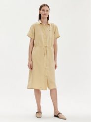 Tommy Hilfiger Sukienka koszulowa WW0WW41911 Beżowy Relaxed Fit. Brązowe sukienki damskie Tommy Hilfiger, bez wzorów, ze lnu, bez kołnierzyka, bez ramiączek, koszulowe. Za 629.99 zł.