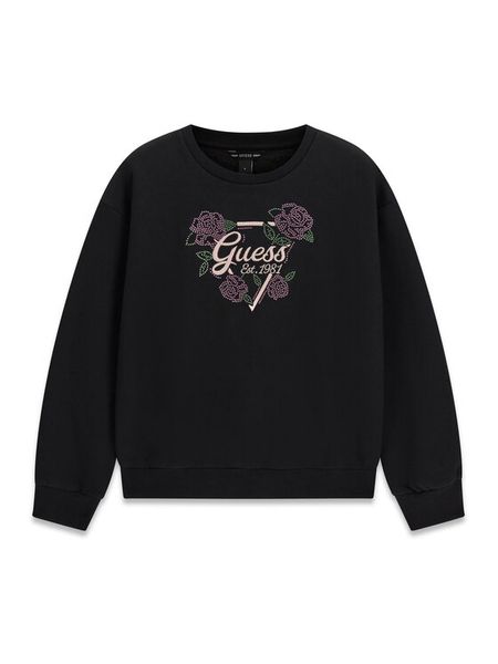 Guess Bluza J6BQ13 K6100 Czarny Relaxed Fit. Czarne bluzy dla dziewczynek Guess, z aplikacjami, bez ramiączek, bez kaptura. Za 174.99 zł.