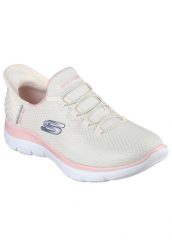 Buty SKECHERS SLIP-INS SUMMITS - DIAMOND DREAM Beżowy. Białe trampki i tenisówki damskie Skechers, bez wzorów, z materiału, bez zapięcia. Za 302.99 zł.